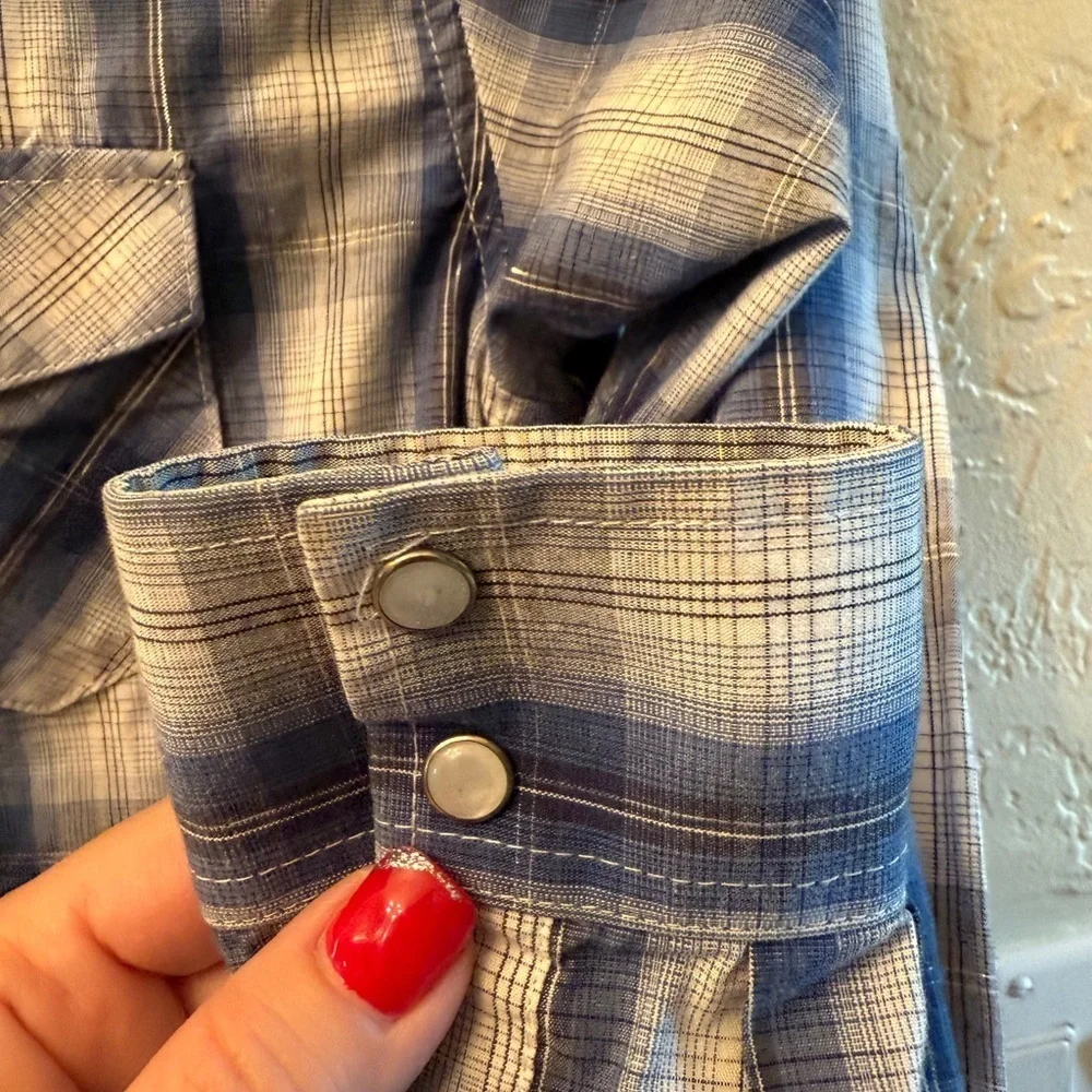 Cody James Blue Plaid Kids Western Long Sleeved Snap Front Cowboy Shirt Sz M